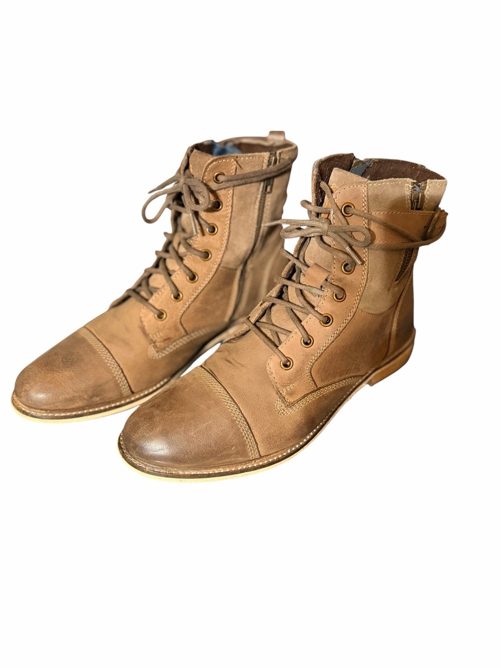 Franco Fortini Mens 9.5 Brown Leather Cap Toe Lace Up Moto Combat Boots